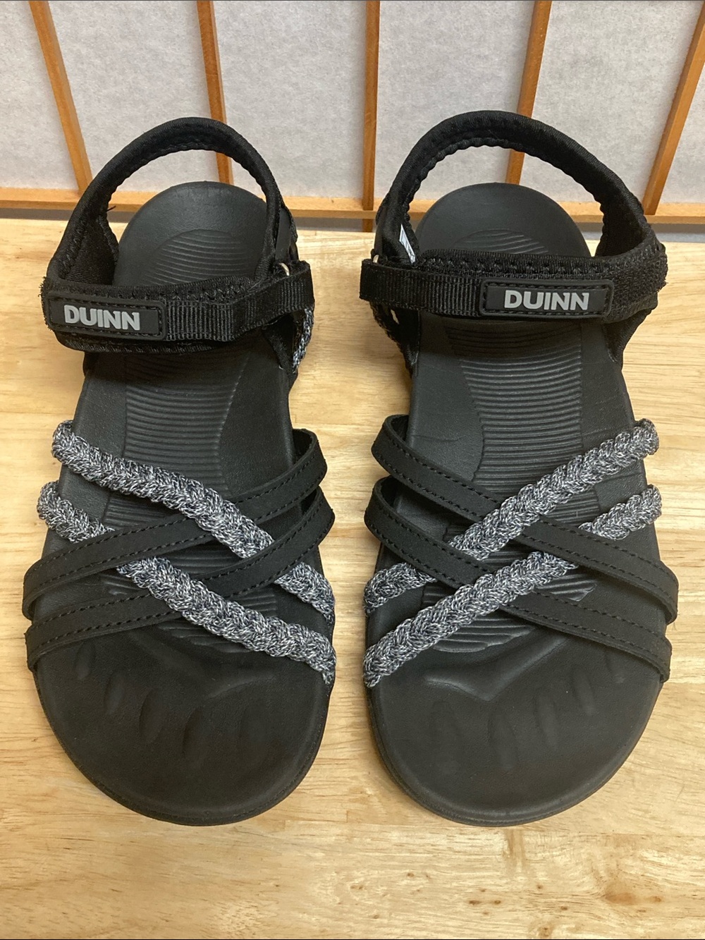 DUINN Women's Hiking Sport Sandals - Braided Straps - Black/Gray Size 7